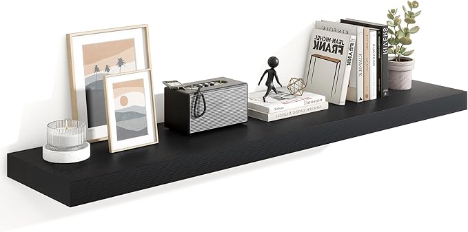 Heimlove 55 Inch Floating Shelves for Wall,10 Deep Large Black Wall Shelf with Heavy Duty Brackets,Wall Mounted Storage & Display Shelves for Bedroom,Living Room,Kitchen,Office