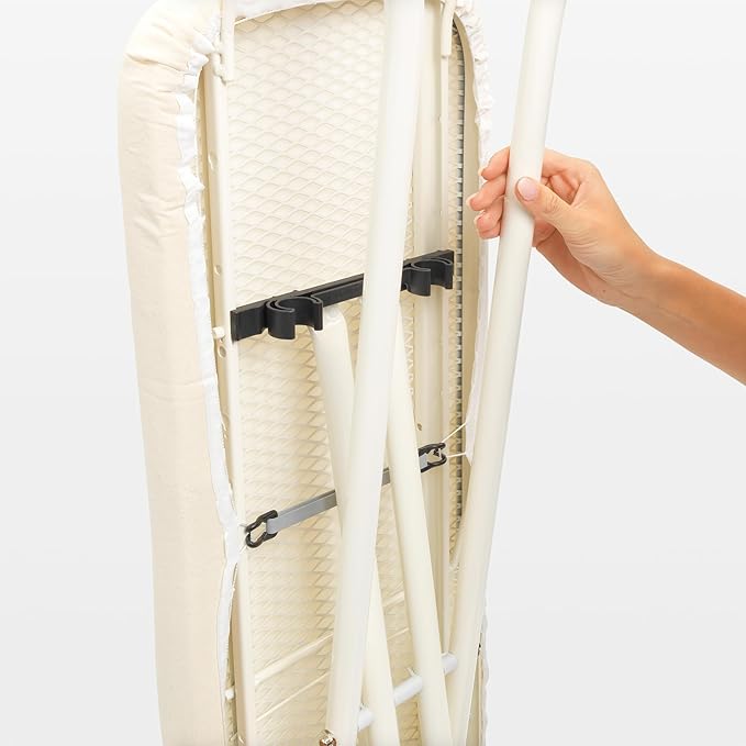 Brabantia Size A Compact Small Ironing Board (43x12 in) 7 Height Options, Adjustable Steam Iron Rest Holder (Fresh Breeze) Non-Slip Feet, Anti-Collapse Child Locks