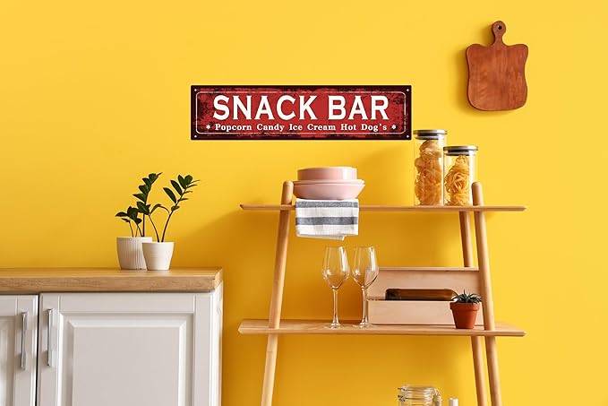 Vintage Tin Sign Retro Metal Snack Bar Signs Stylish Wall Art Plaques for Home Decor Bathroom Kitchen House and Gothic Wall Decor or as a Unique Poster 16x4 in