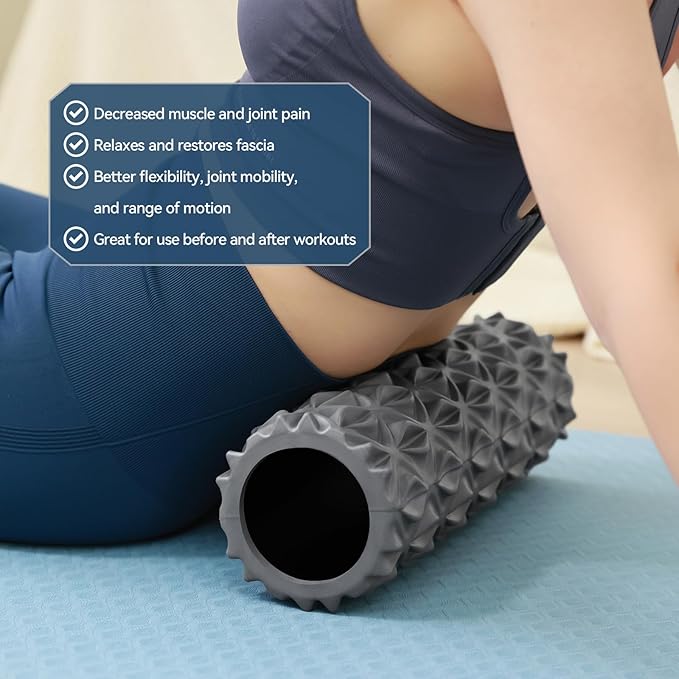 Foam Roller - 15 inch Deep Tissue Massager for Muscle Massage, Myofascial Trigger Point Release, Exercise, Yoga, Pilates & Stretching(Gray)