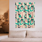 ICMOLYYENLO Boho Medieval Cat Tapestry, Abstract Atomic Starburst Geometric Aesthetic Art Wall Hanging For Bedroom Living Room Dormitory 60x60 Inches