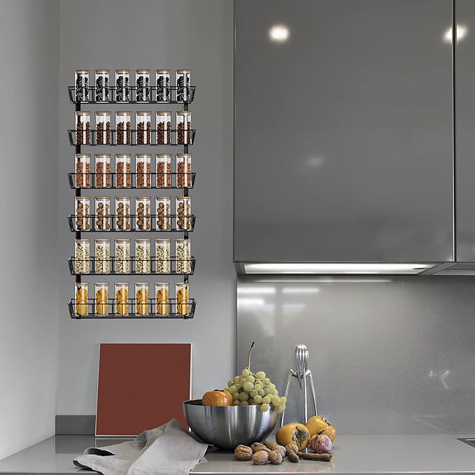 SWOMMOLY Adjustable Wall Mount Spice Rack Organizer, 12-Tier Dual-use (Multi-use) Hanging Spice Shelf Storage for Kitchen Pantry Cabinet Door, Seasoning Holder Organizer, Black