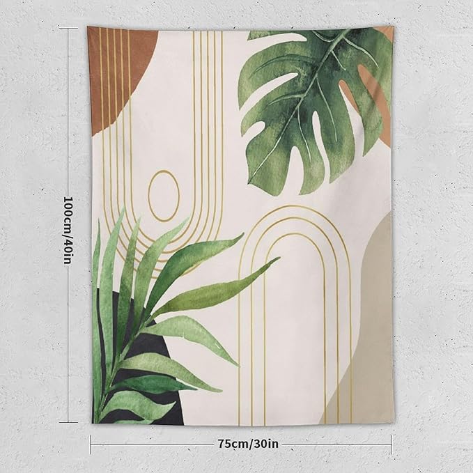 Abstract Boho Tapestry, Mid Century Tropical Tree Leaves Modern Geometric Arch Bohemian Botanical Tapestry, Home Aesthetic Wall Hanging Art Decor for Living Room Bedroom Dormitory 30x40 Inch