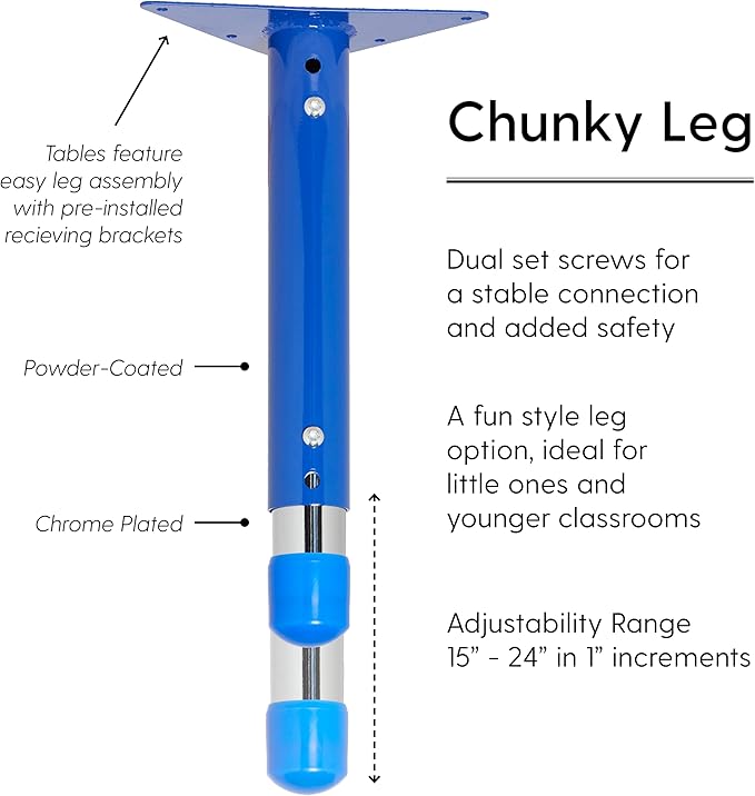 FDP Rectangle Activity School and Classroom Kids Table (24 x 36 inch), Chunky Toddler Leg, Adjustable Height 15-24 inches - Maple Top and Blue Edge