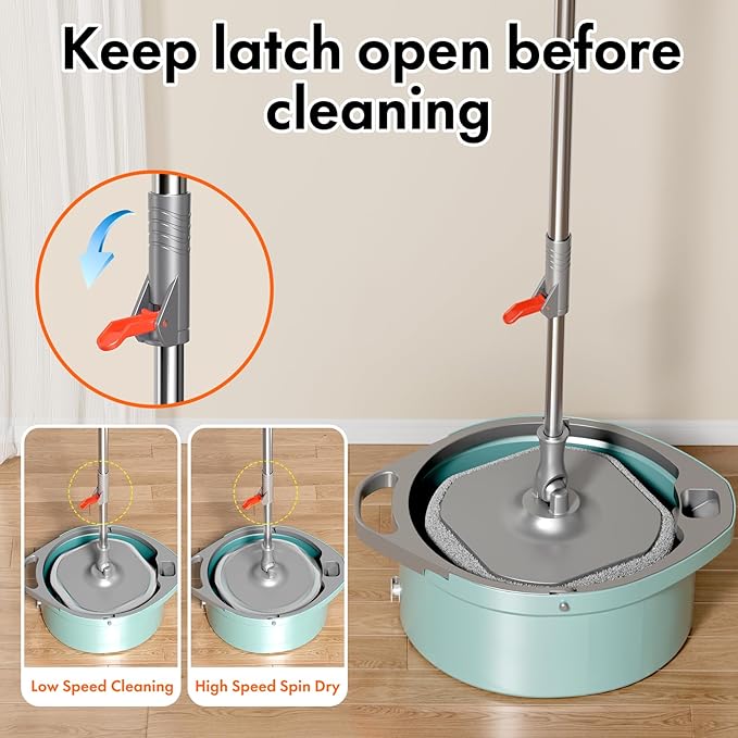 Spin Mop and Bucket Set with Separate Dirty and Clean Water,360° Spin Mop and Bucket System with Widening Foldable Handle,6 Replaceable Mop Pads,Square Mop for Floor Hardwood Tile Wall Cleaning(Blue)