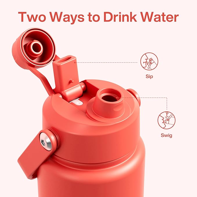 Insulated Water Bottle with Straw Stainless Steel Water Bottle, Leak-Proof, BPA-Free, Double Wall Vacuum Keeps Cold for 24 Hours for Sports, Travel, School (32 oz, Tawny Orange)