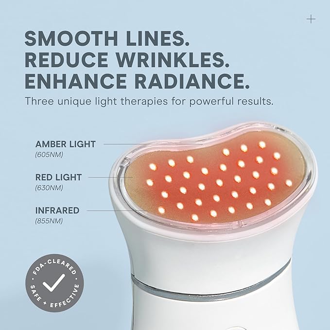NuFACE TRINITY+ Microcurrent Facial Device + LED Red Light Wrinkle Reducer Attachment - FDA Cleared Skin Tightening Device + Microcurrent Gel Activator & Silk Creme