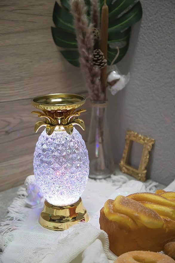 YAKii 9.5" Pineapple LED Color Changing Shine Lava Lamp,Swirling Water Waves Lamp Kid Safe Battery/USB Cable Operated,Table Lamp Candle Holder Table Decoration Gold
