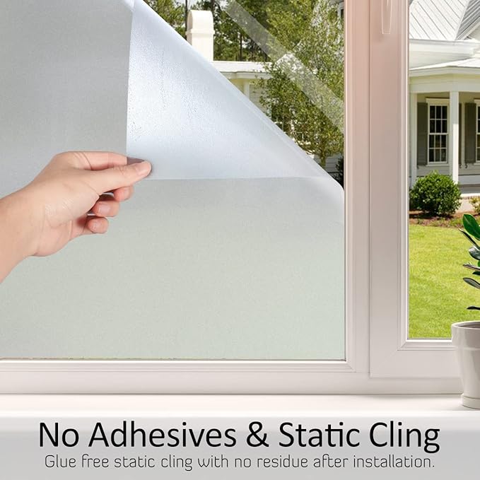 HIDBEA Frosted Window Privacy Film Heat Control UV Blocking, Static Cling Non-Adhesive Reusable Door coverings for Bathroom Home Office (Frosted, 23.6 Inch x 6.5 Feet)