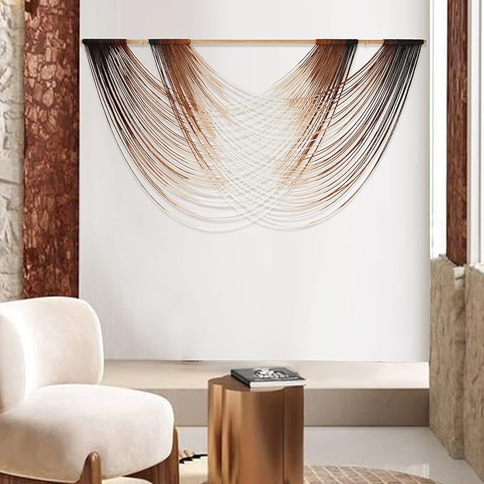 Flber Macrame Wall Hanging Dip Dye Brown Boho Wall Decor Yarn Tapestry Modern Living Room Bedroom Home Wall Decor 57" W x 35" L