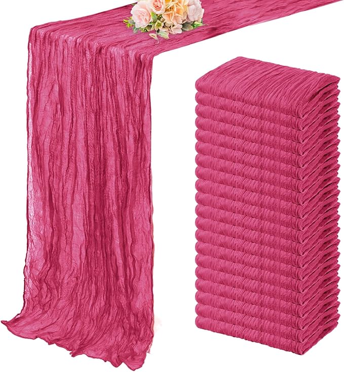 Hot Pink 20 Pack Cheesecloth Table Runner 10FT Boho Fabric Rustic Cheese Cloth Table Runner for Wedding 20 x 120 Inch Long Bridal Shower Baby Shower Gauze Sheer Birthday Party Table Decorations