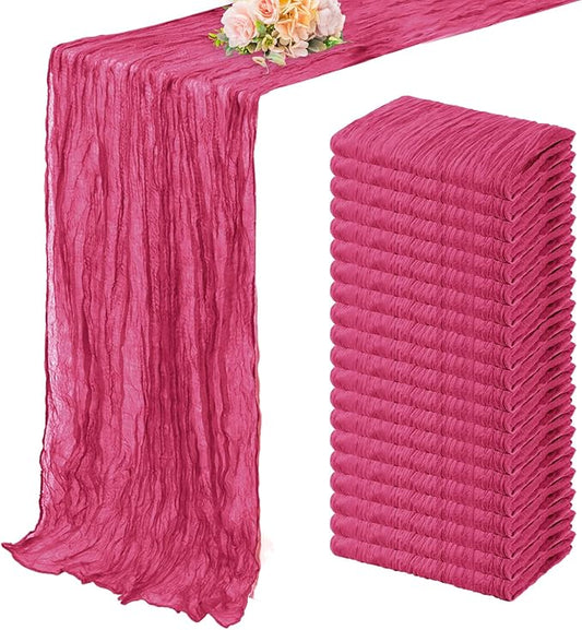 Hot Pink 20 Pack Cheesecloth Table Runner 10FT Boho Fabric Rustic Cheese Cloth Table Runner for Wedding 20 x 120 Inch Long Bridal Shower Baby Shower Gauze Sheer Birthday Party Table Decorations