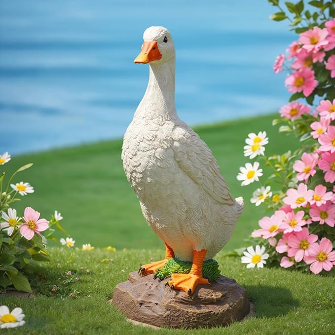 Elenon Goose Statue Garden Decorative, 11 inch High Adorable Flower Bed Outdoor Decor, Yard Patio Art Decor Sculptures Table Ornament