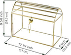 Wedding Card Box with Slot, 12.2'' Large Glass Card Boxes for Reception, Gold Card Holder, Clear Decorative Storage Box with Lock for Baby Shower, Birthday Party, Christmas, Bridal Shower
