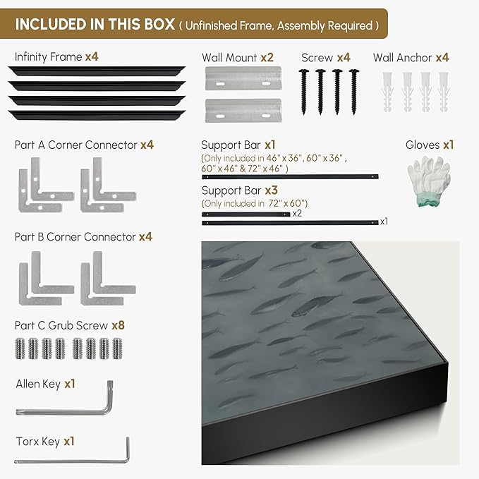 SIGNWIN 46"x60" Extra Large Framed Wall Art Gray School of Fish Minimalist Ocean-Inspired Marine Life Illustration for Home Living Room Bedroom Decor (Frame Assembly Required)