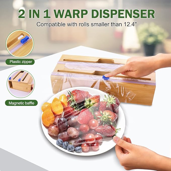 Individual Storage Bag Organizer for Kitchen Drawer, Bamboo with Foil and Plastic Wrap Organizer for Kitchen Organizers and Storage, for Gallon, Quart, Sandwich, Snack