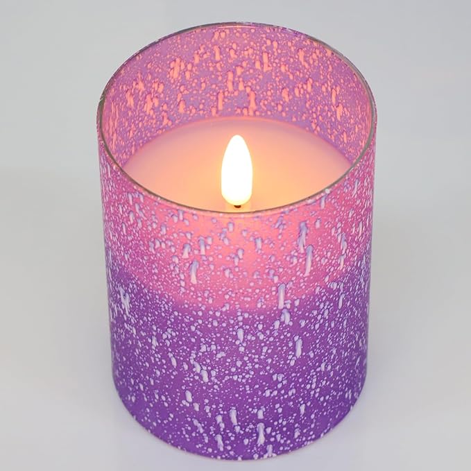 Purple Flameless Candles with Remote and Timer, Flickering Real Wax Battery Operated Candles, Set of 3 LED Pillar Candles for Halloween Christmas Wedding Home Decor