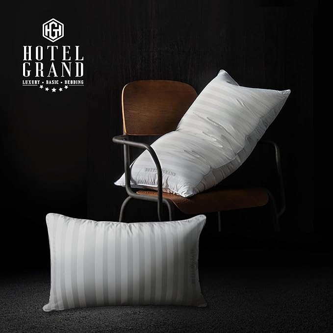 Hotel Grand Softy-Around Feather Down Pillows King Size Set of 2 Packs White Strip 100% Cotton Fabric Bed Pillows for All Position Sleepers,36"x20"/2 Packs