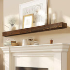 60x8x3 Fireplace Mantel - Solid Rustic Wood - Wall Mounted Floating Shelf with Invisible Heavy Duty Steel Bracket (Weathered Brown)