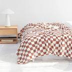 LOMAO Throw Blankets Flannel Blanket with Checkerboard Grid Pattern Soft Throw Blanket for Couch, Bed, Sofa Luxurious Warm and Cozy for All Seasons (Maple Brown, 60"x80")