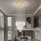 Flashing God D24''XH86'' Modern Foyer Chandelier for High Ceiling Raindrop Crystal Chandelier High Ceiling Pendant Light Fixture for Hallway Living Room (Gold Staircase Chandeliers)