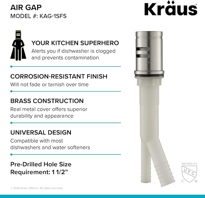 KRAUS Dishwasher Air Gap in Spot Free All-Brite™ Stainless Steel, KAG-1SFS