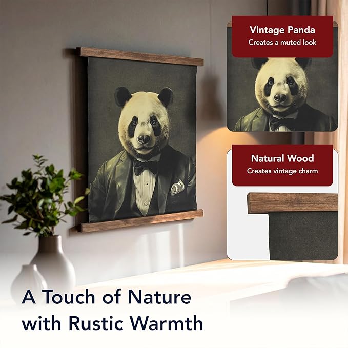 American Art Decor Hanging Linen Dapper Suit Panda Tapestry Vintage Animal Wall Art Hanging