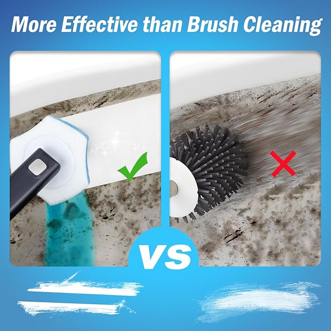 squish Disposable Toilet Brush with 16 Refills, Wall-Mounted No-Drill Adhesive Holder, Toilet Cleaning Kit for Bathroom - Space-Saving & Easy to Use