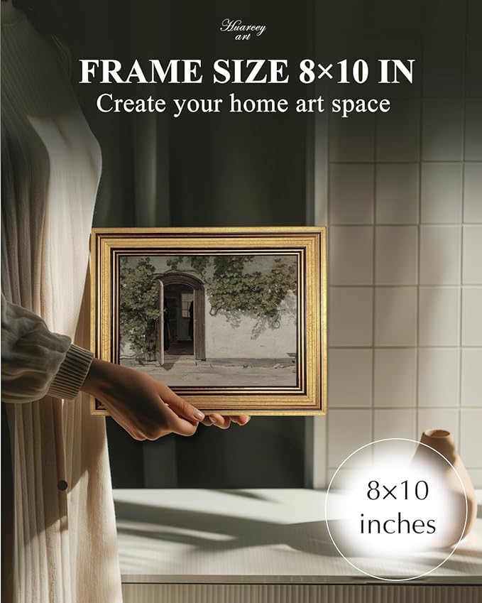 HUARCEY Gold Framed Vintage Wall Art Vineman Climbing The Walls Farmhouse Wall Decor Opening Door Oil Painting Picture Canvas Print Art Home Decor Aesthetic for Bedroom Bathroom Office 8x10in