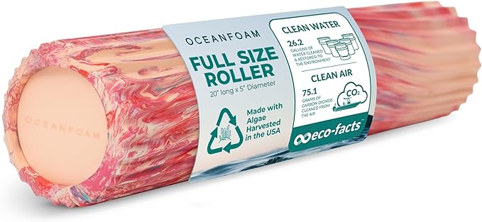 Oceanfoam Tidal Roller - Cotton Candy - Muscle Massage Foam Roller for Back Pain & Stretching - Firm and Ergonomic Wide Wave Textured - Yoga, Athletics, & Wellness - Full Size, 20" x 5"