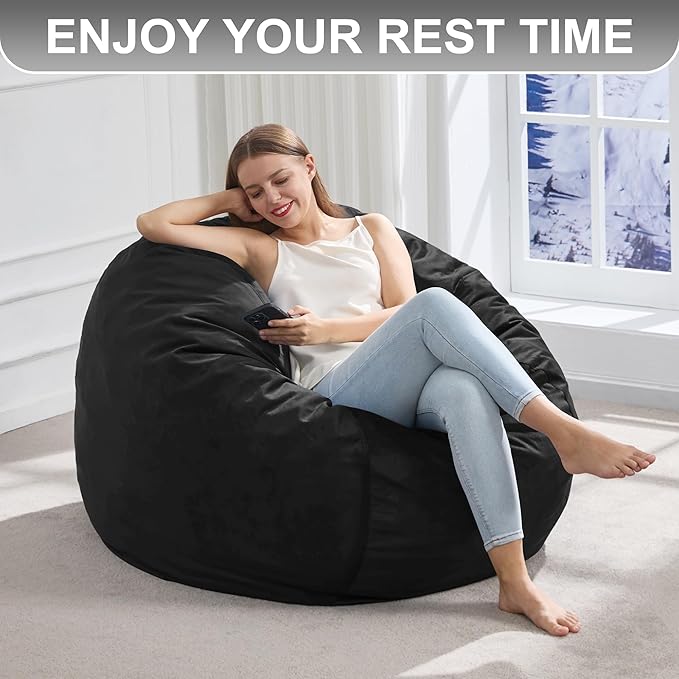 Hobestluk 3FT Bean Bag Chair Giant Bean Bag Chairs for Adults Large Bean Chairs with Removable Cover, Beanbag Chair with Filler, Adult Bean Bag Chairs for Living Room, Bedroom