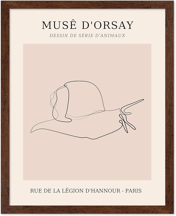Poster Master Vintage Poster - Retro One Line Snail Drawing Print - Snail Line Art - Minimal Gift for Men, Women, Animal Lover - Abstract Wall Decor for Home, Office, 8x10 Brown Framed