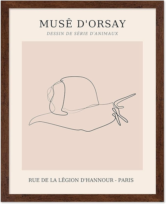 Poster Master Vintage Poster - Retro One Line Snail Drawing Print - Snail Line Art - Minimal Gift for Men, Women, Animal Lover - Abstract Wall Decor for Home, Office, 8x10 Brown Framed