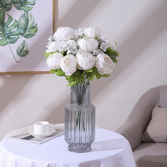 Duovlo Artificial Peony Silk Flowers Fake Flowers Vintage Wedding Home Decoration,Pack of 1 (Spring Milk White)