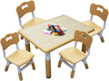 Kids Table and 4 Chairs Set with Graffiti Desktop, Toddler Furniture Set, Non-Slip, Table Children Study Desk, Dining Table, Height Adjustable Desk, Painting Desktop for Kids (31.5x23.6Inch)