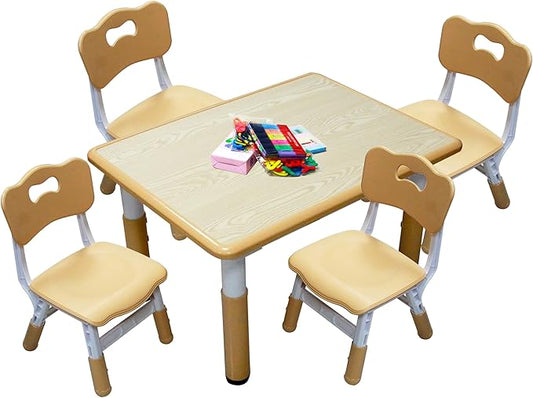 Kids Table and 4 Chairs Set with Graffiti Desktop, Toddler Furniture Set, Non-Slip, Table Children Study Desk, Dining Table, Height Adjustable Desk, Painting Desktop for Kids (31.5x23.6Inch)