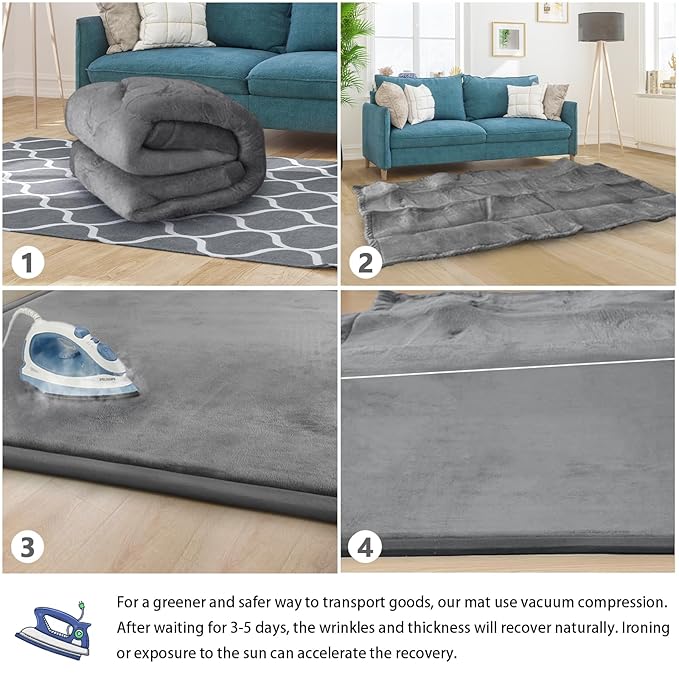 Baby Play Mat for Floor Tummy Time Mat Nursery Rug Muscle Mat Area Rug Playroom Rug Tatami Mat 6'7"x4'11" Memory Foam 1.3" Thick Crawling Mat for Babies,Toddlers, Infants, Kids,Floor Mat(Grey)