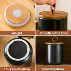 Black Ceramic Canister Set, 3pcs Ceramic Kitchen Canisters for Countertop with Airtight Wood Lids, Large Flour and Sugar Containers for Coffee, Tea, Spice