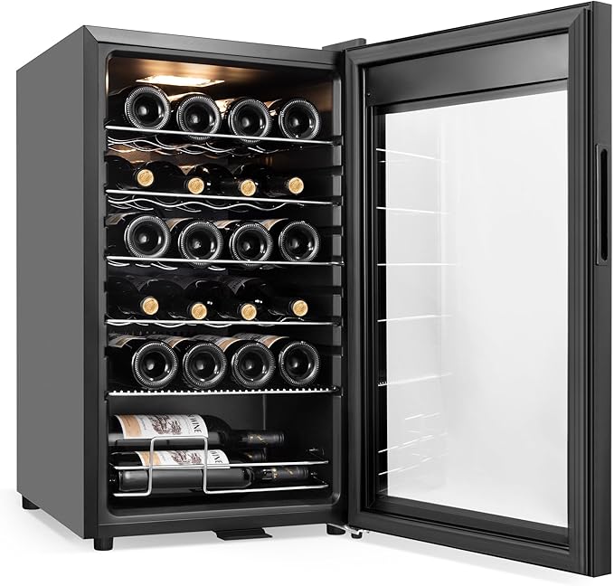 24 Bottles Wine Cooler Refrigerator, Small Wine Fridge Mini Wine Fridge Countertop with Glass Door Wine Cellars for Red Wine, Champagne, Dry White Wine, Sparkling Wines