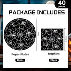 40Pcs Halloween Paper Plates and Napkins Party Supplies, Spider Web Plates Napkins Disposable Dinnerware Set for Spooky Halloween Party Decorations