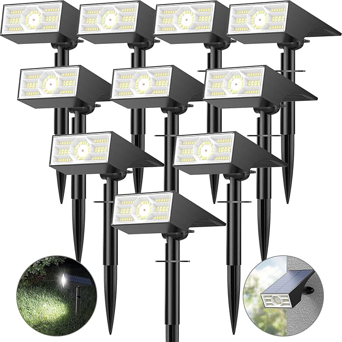 Solar Spot Lights Outdoor, 10 Pack Outdoor Solar Lights for Yard Waterproof, 4 Lighting Modes Solar Landscape Spotlights, Auto On/Off Solar Powered Flood Lights Garden Pathway (Cool White)