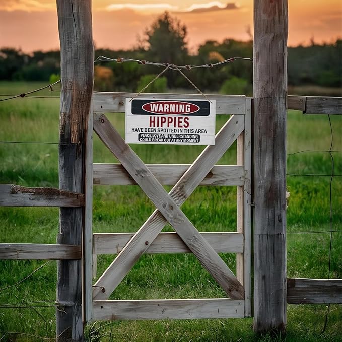 Warning Sign, Hippies Have Been Spotted In This Area Warning Wood Plaque Sign, Funny Door Signs, Decorative Wood Hanging Suspension Plaque, Farmhouse Wooden Wall Decor