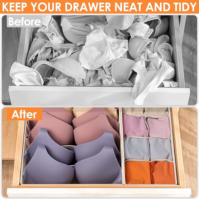 12 Pack Baby Clothes Organizer for Nursery, 116 Cells Fabric Foldable Dresser Closet Organizers and Storage Bins for Clothing, Women Men Underwear Socks, Bra, Ties, Scarf, Belt, Hair Accessories