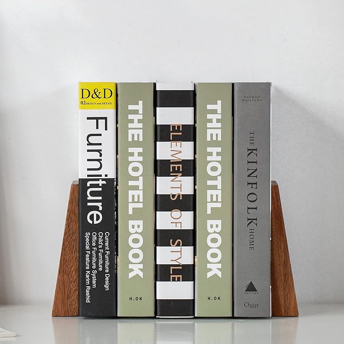 Muso Wood Book Ends, Thickened Wooden Bookends for Heavy Books, Creative Decorative Bookends for Shelves, Non-Skid Book Ends, Handmade Acacia Wood Bookends