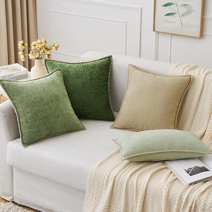 MIULEE Pack of 2 Couch Throw Pillow Covers 22x22 Inch Beige Farmhouse Decorative Pillow Covers with Stitched Edge Soft Chenille Solid Dyed Spring Pillow Covers for Sofa Bed Living Room