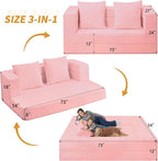 Folding Bean Bag Chair for Adults,3-in-1 Bean Bag Couch Faux Fur Floor Sofa Large Beanbag Convertible Bean Bag Sofa Bed with Pillow in Bedroom,Living Room,Apartment(Queen,Pink)
