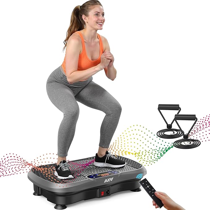 AXV Vibration Plate Fitness Platform Exercise Machine Vibrating Lymphatic Drainage Shaking Full Body Shaker Workout Vibrate Stand Shake Board Sport Gym for Weight Loss Fat Burner for Women Men