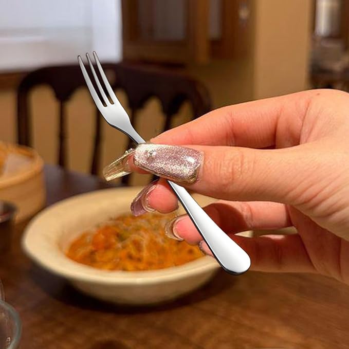 Crab Stainless Steel Forks,Small Appetizer Fork 3 Prong Tasting Escargot Forks Portable Cocktail Salad Fruit Forks for Kitchen Accessory Wedding Party,Set of 12, 4.8 Inches