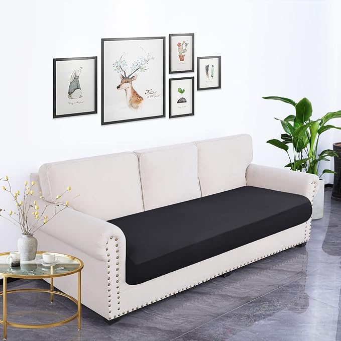hyha Waterproof Couch Cushion Covers, Stretch Sofa Couch Seat Slipcover for Dog Washable, Non-Slip Waterproof Outdoor Cushion Covers for Patio Furniture Replacement (1 Piece for Large, Black)