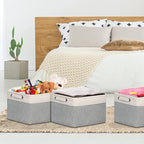 Kntiwiwo Storage Baskets for Closet 15" x 10" x 9.5" Fabric Storage Bins for Shelves Decorative Storage Cubes with Handles Large Linen Closet Organizer Bins for Home, Set of 3, Grey